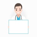 Doctor with billboard adn medical presentation icon