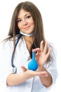 Doctor with a blue enema Royalty Free Stock Photo