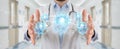 Doctor creating artificial intelligence interface 3D rendering