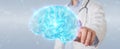 Doctor using digital brain scan hologram 3D rendering