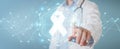 Doctor using digital ribbon cancer interface 3D rendering Royalty Free Stock Photo
