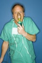 Doctor breathing oxygen Royalty Free Stock Photo