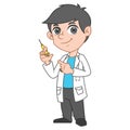 Doctor cartoon character with inject medicine. health care banner design. Medical colleagues hospital staff