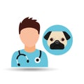 Doctor cartoon veterinarian dog pug