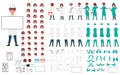 Doctor character constructor. Male doctor creation set. Different postures, hairstyle, body parts, accessories, clothes Royalty Free Stock Photo
