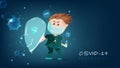 Doctor character holding the shield fighting with virus infection, medical healthcare protection concept cartoon creative design,