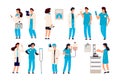 Doctor characters. Cartoon trendy hand draw male and female hospital staff, people dressed in professional clothes