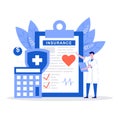 Doctor characters stand near health insurance contract. Health care concept. Modern vector illustration in flat style for landing