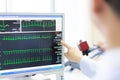 The doctor check heart rate and pulse of patient by running test