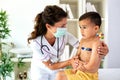 Doctor checking body temperature of young boy Royalty Free Stock Photo