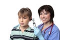 Doctor checking childs ears Royalty Free Stock Photo