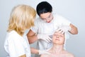 Doctor checking patient woman skin