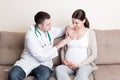 Doctor is checking pregnant woman`s breast Health problems during pregnancy concept Royalty Free Stock Photo