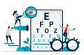 Doctor checks patient eyes health with snellen chart, glasses for eye disease. eye clinic or optical eyewear store. optician