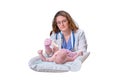 Doctor checks the throat of a newborn child with a plowshare, isolated Royalty Free Stock Photo