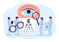 Doctor is checkup eye vision. Examination eyes people, focus correction treatment. Ophthalmology. Optometrist, ophthalmologist, Royalty Free Stock Photo