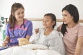 Doctor and child with mother in hospital