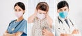 Doctor and child wear mask and medical exam concepts