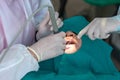 Doctor cleaning the teeth patient with ultrasonic tool Royalty Free Stock Photo