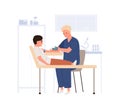 Doctor collecting and drawing venous blood from child vein for lab test. Nurse doing intravenous sampling from kid for Royalty Free Stock Photo