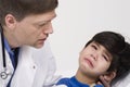 Doctor comforting a scared little boy Royalty Free Stock Photo