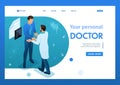 Doctor communicates with the patient. Health care concept. 3d isometric. Landing page concepts and web design-01