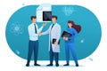 Doctor communicates with the patient. Health care concept. Flat 2D character. Concept for web design