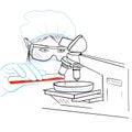 The doctor conducts research and tests in the laboratory. Digital illustration.