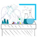 The doctor conducts research and tests in the laboratory. Digital illustration.