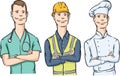 Doctor construction worker and chef with arms crossed smiling