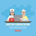 Doctor consultation concept design flat. Young female professional doctor consults an elderly female patient