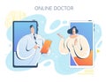 The doctor is consulting using the device. Concept banner for online doctors.