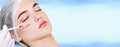 The doctor cosmetologist beautician makes the rejuvenating facial botox injections procedure for tightening and smoothing wrinkles