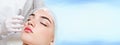 The doctor cosmetologist beautician makes the rejuvenating facial botox injections procedure for tightening and smoothing wrinkles