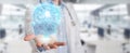 Doctor creating artificial intelligence interface 3D rendering