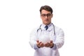 The doctor with crystal ball isolated on white background