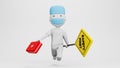 The Doctor. 3D little human character The Doctor with a Syringe. doctor attack virus ,doctor protect virus attack concept , 3D Royalty Free Stock Photo