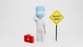 The Doctor. 3D little human character The Doctor with a Syringe. doctor attack virus ,doctor protect virus attack concept , 3D