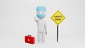 The Doctor. 3D little human character The Doctor with a Syringe. doctor attack virus ,doctor protect virus attack concept , 3D Royalty Free Stock Photo