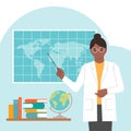 Female geographer. International Day of Women and Girls in Science. Vector flat illustration.  Isolated. White background Royalty Free Stock Photo