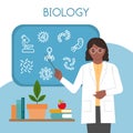 Female biologist. International Day of Women and Girls in Science. Vector flat illustration. Isolated. White background