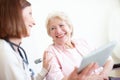 Doctor delivers the good news - Senior Care. Elderly patient is delighted by the good news her nurse has just given her. Royalty Free Stock Photo