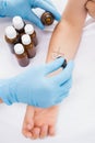 Doctor doing skin test at his patient Royalty Free Stock Photo