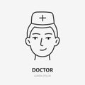 Doctor doodle line icon. Vector thin outline illustration of medic person. Black color linear sign for hospital