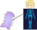 Doctor dragon and patient whose body is shown in the X-ray. Vector illustration for kids about anatomy and structure