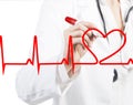 Doctor drawing a heart beat ECG Royalty Free Stock Photo