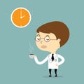 Doctor drink hot coffee with clock vector