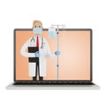 Doctor with dropper on the laptop screen. Toxicology, intoxication, decontamination. Internet doctor.