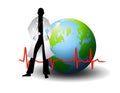 Doctor With Earth And EKG Line