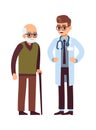 Doctor and elderly patient. Healthcare helping caring adult man, vector medicine office staff Royalty Free Stock Photo